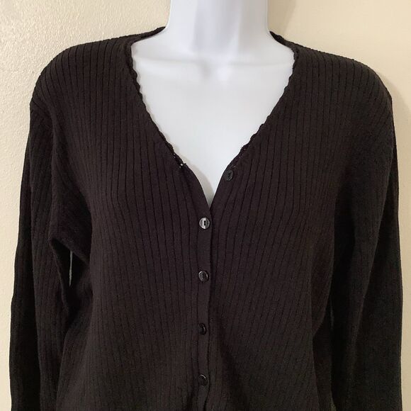 Vintage 90s Grunge Dark Feminine Witchy Whimsigoth Lace Ribbed Cardigan M - Picture 2 of 6